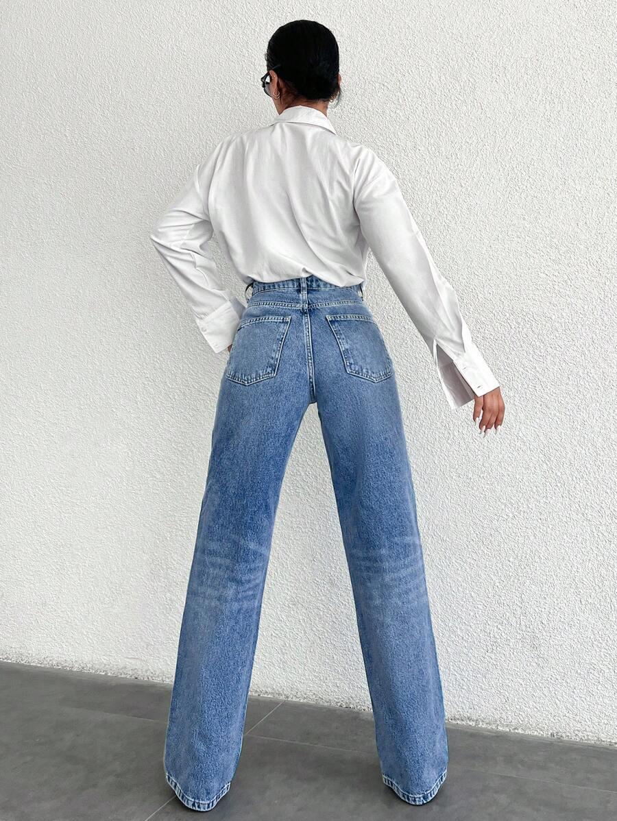 SPODNIE JEANS WYSOKI STAN PROSTA NOGAWKA