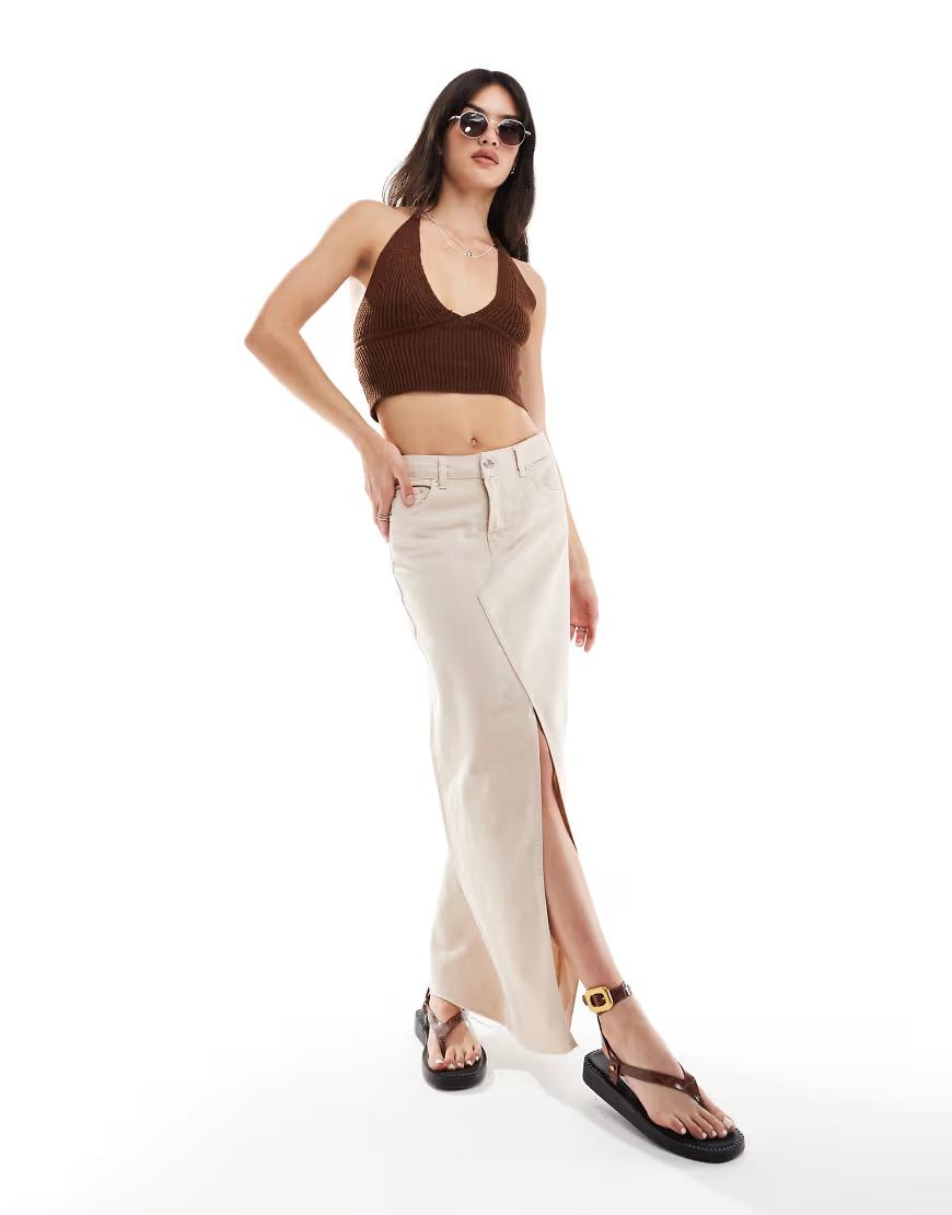 szydełkowy brązowy crop top odkryte plecy wiązanie