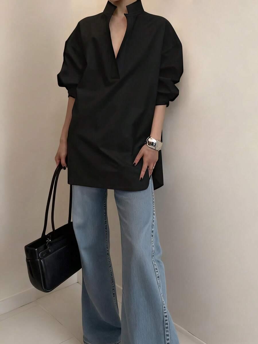 czarna bluzka v neck