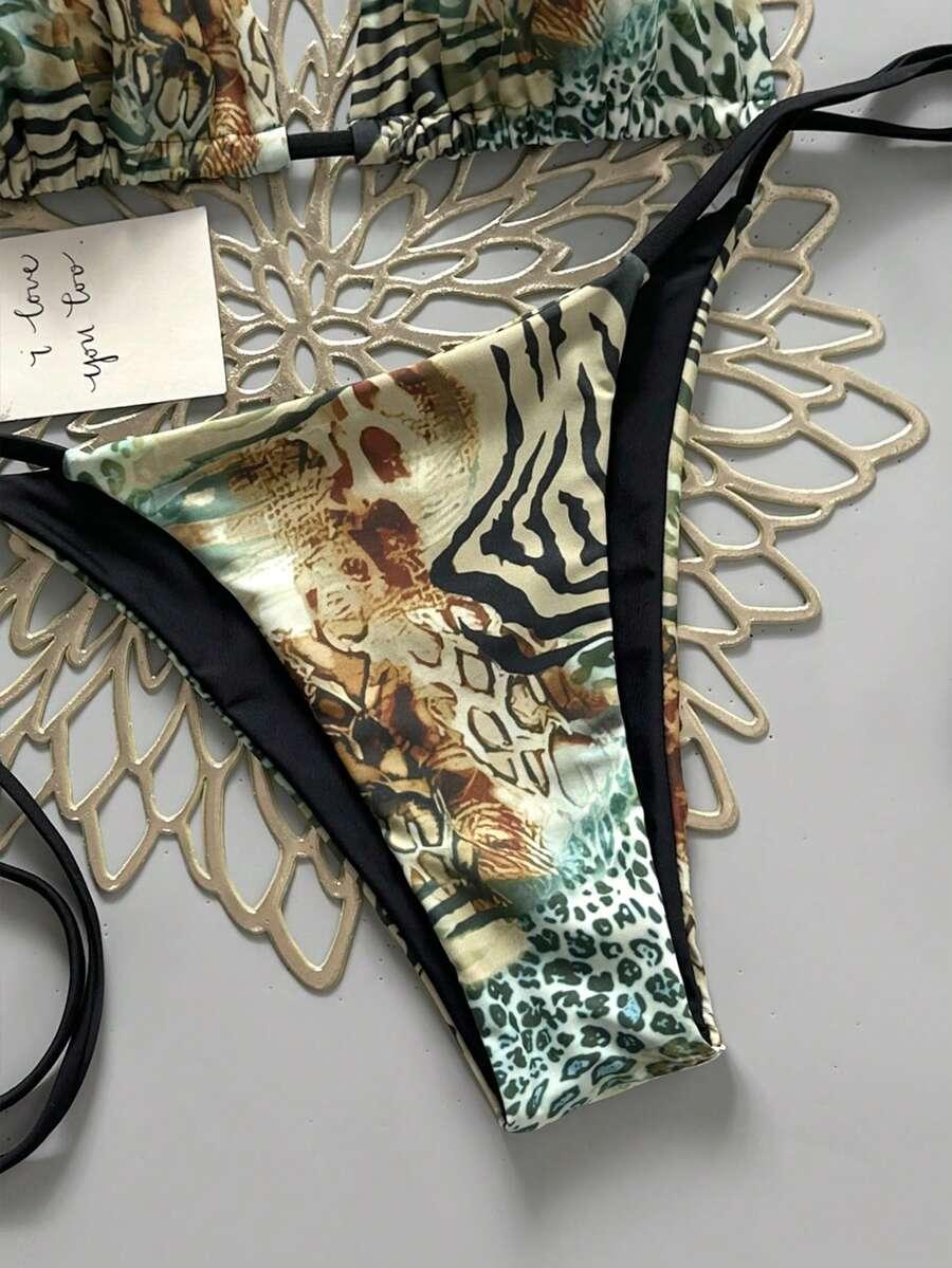 WIĄZANE BIKINI DWUCZĘŚCIOWE ZWIERZĘCY WZÓR