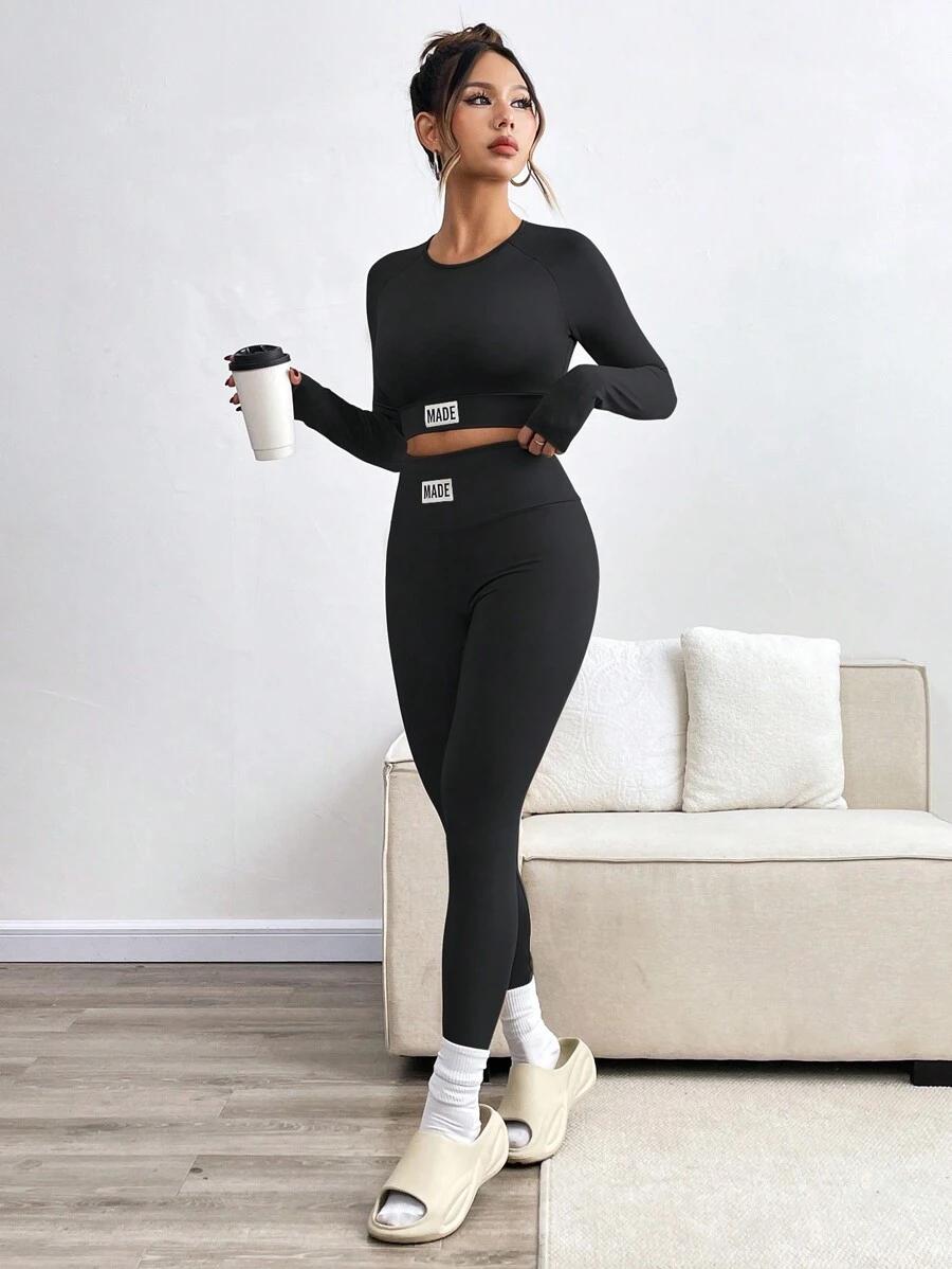 CZARNY KOMPLET BLUZKA LEGGINSY