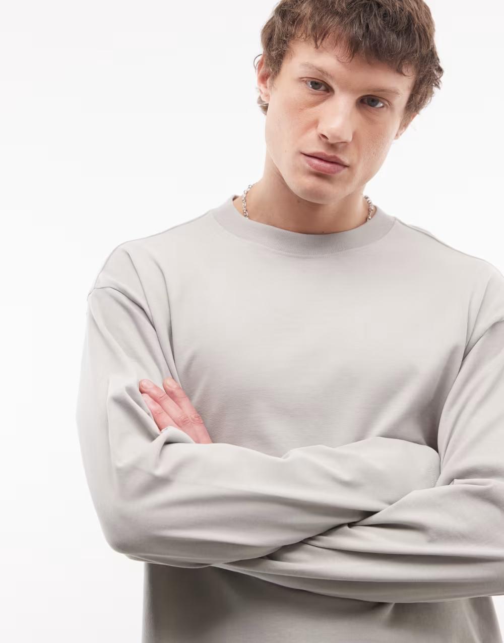 szara koszulka z długim rękawem OVERSIZE