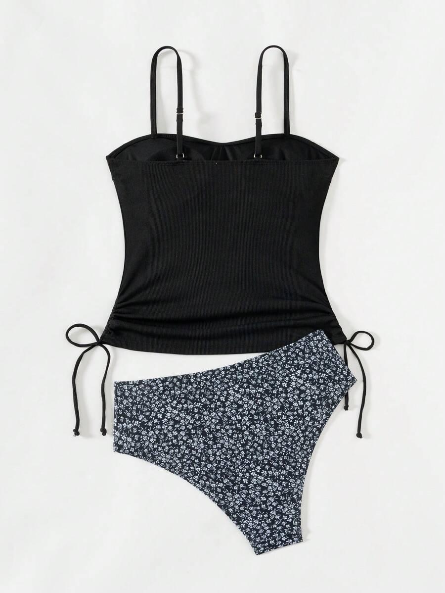 czarny dół od bikini kwiaty