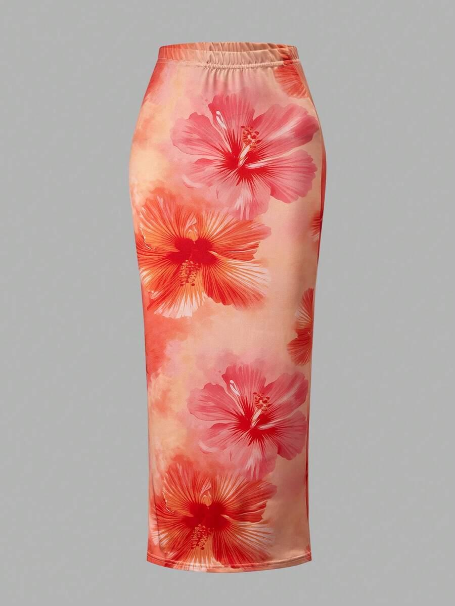 spódnica maxi print kwiaty