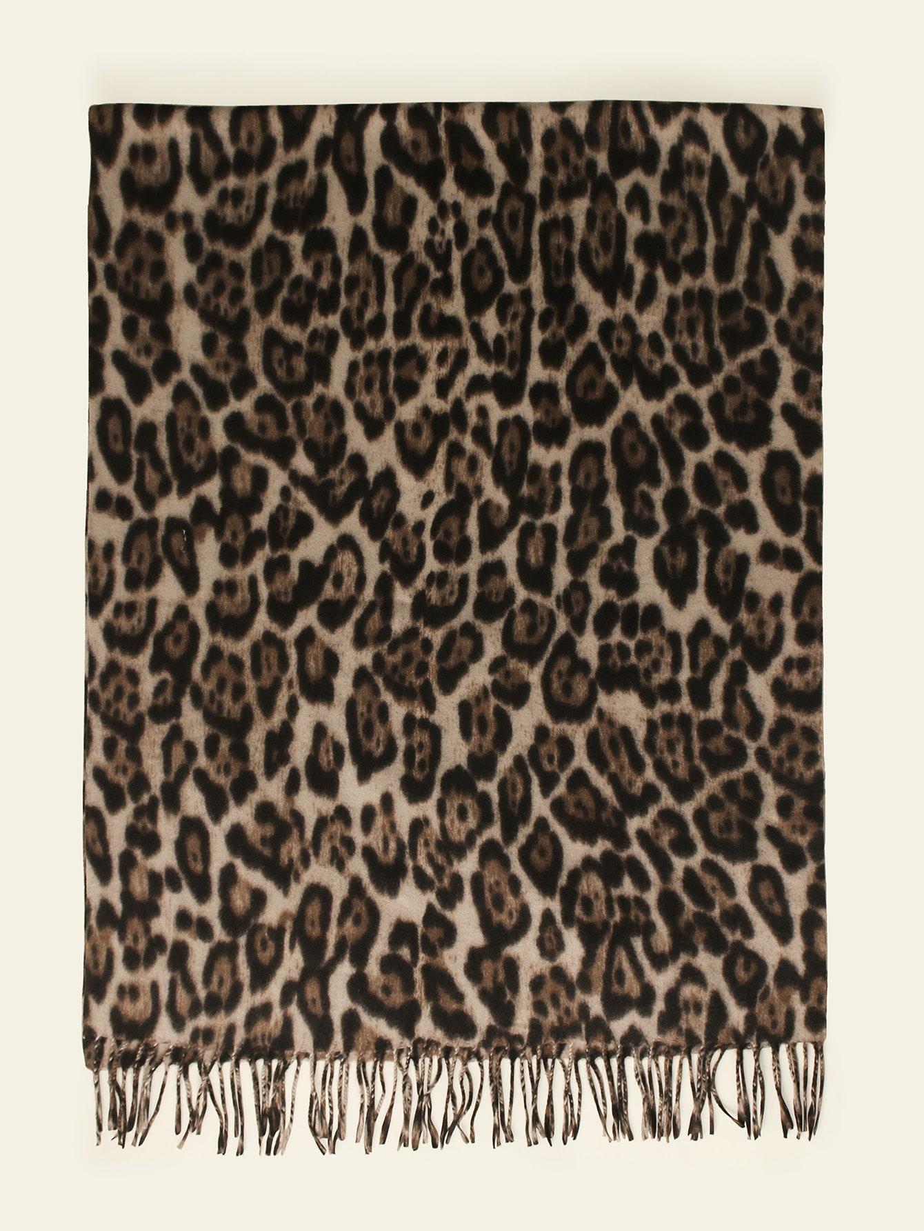 szal animal print frędzle