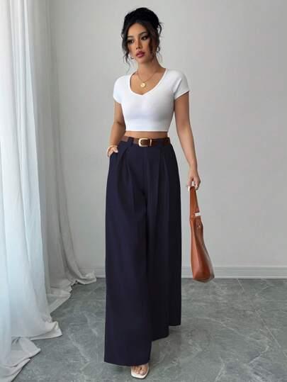 granatowe spodnie wide leg