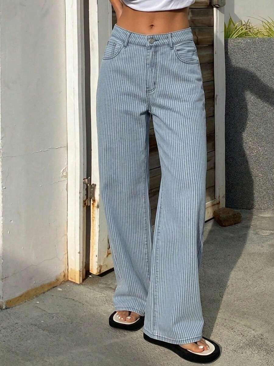 NIEBIESKIE SPODNIE JEANS W PASKI