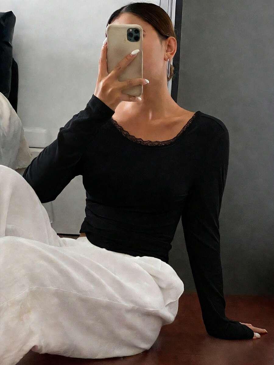 czarna bluzka koronka 
