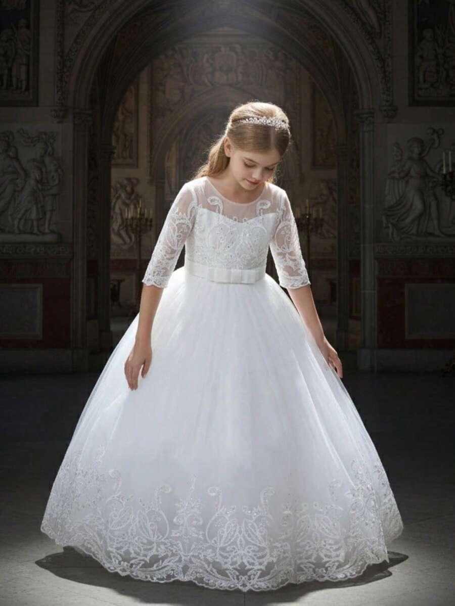 biała sukienka tiul haft siateczka cekiny