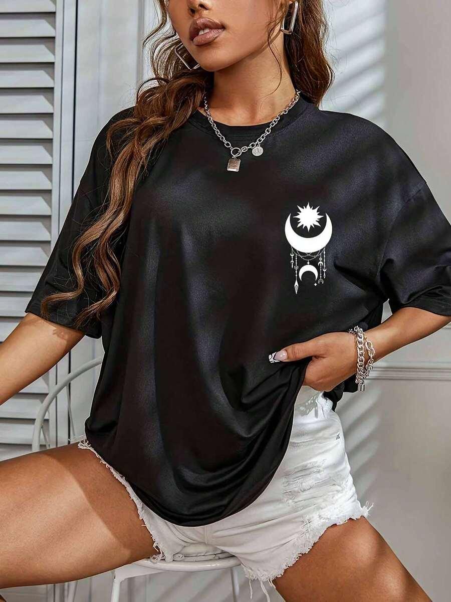 czarny t-shirt print 