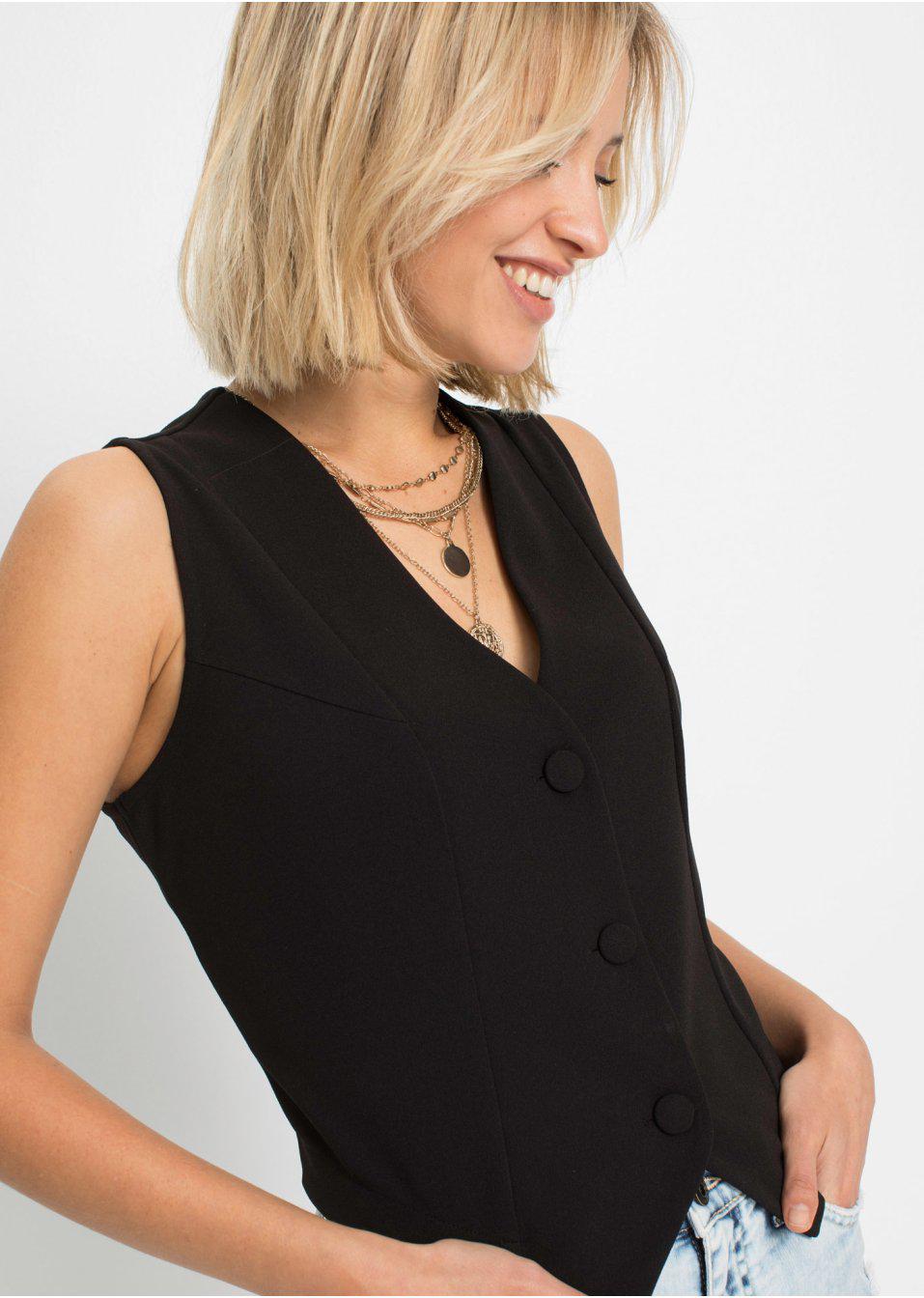 CZARNY TOP V-NECK GUZIKI 