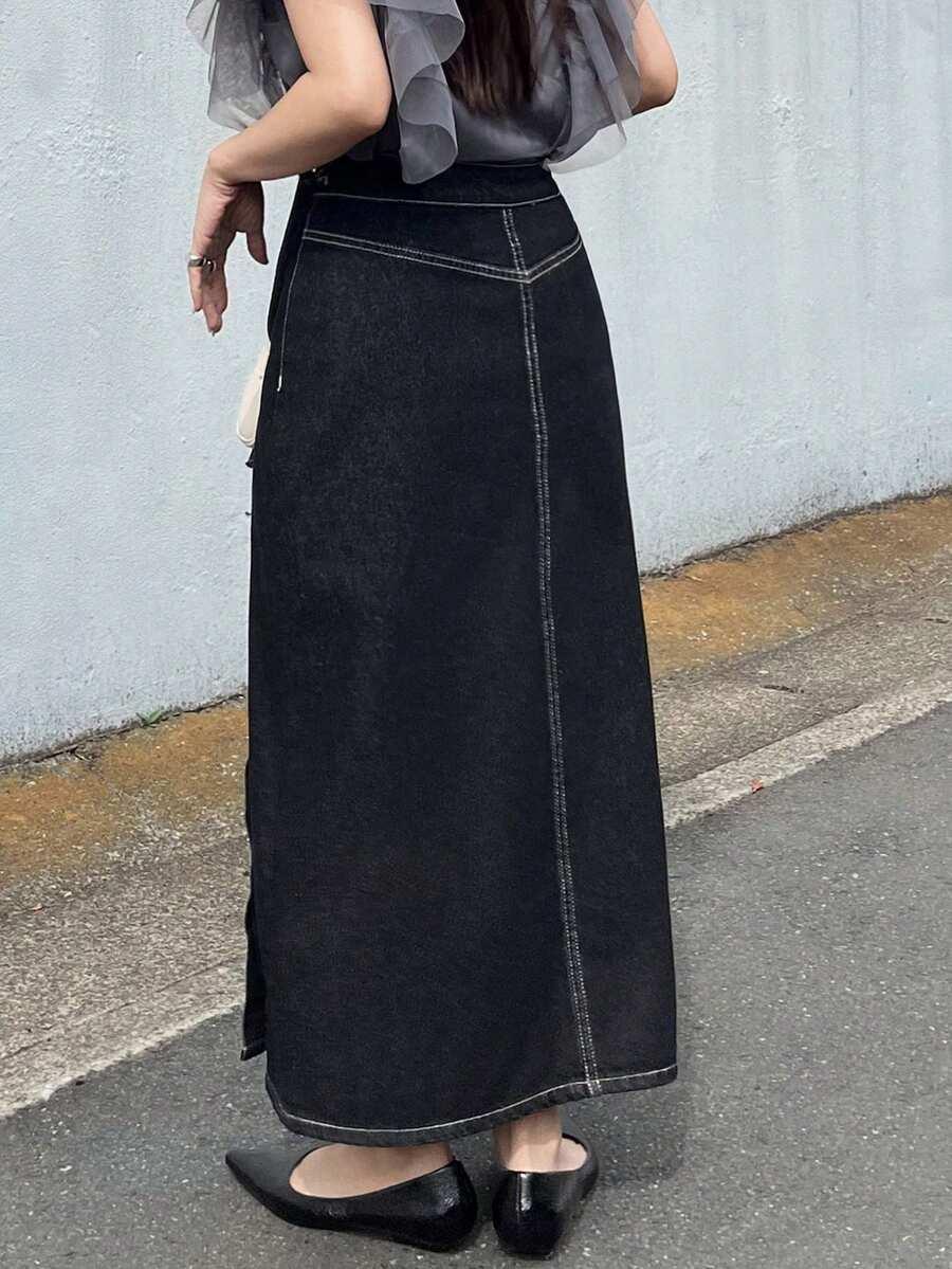 czarna jeansowa spódnica maxi