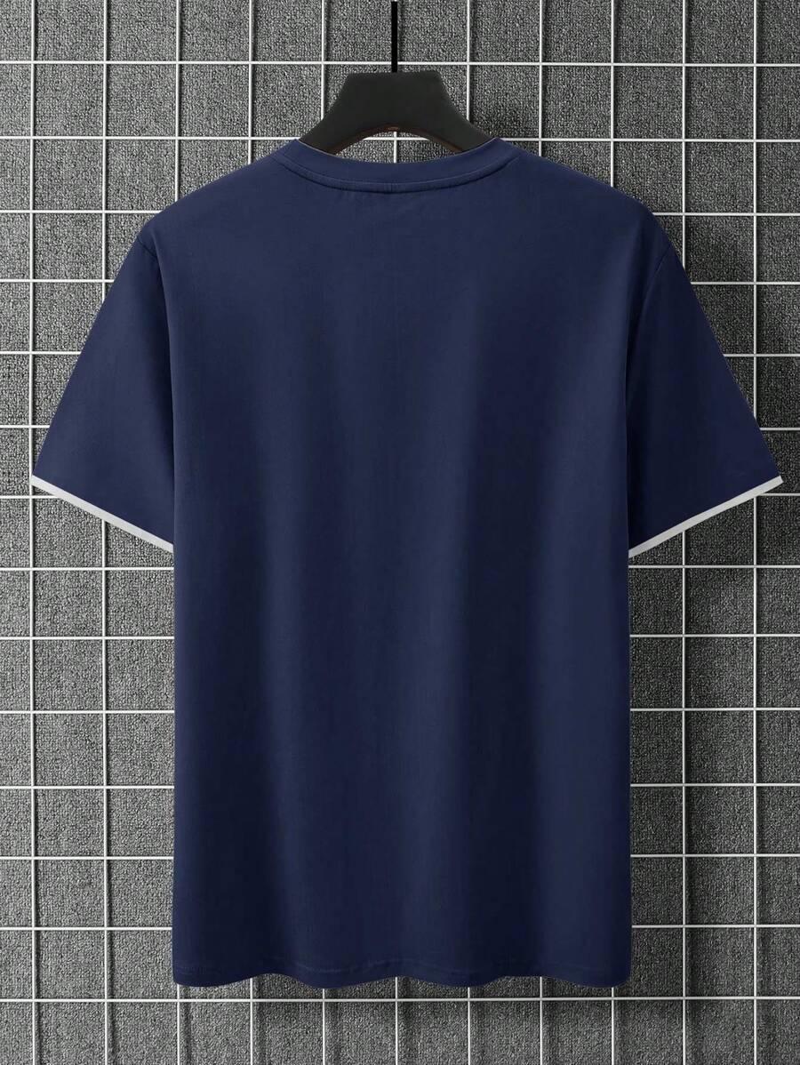 granatowy t-shirt okrągły dekolt