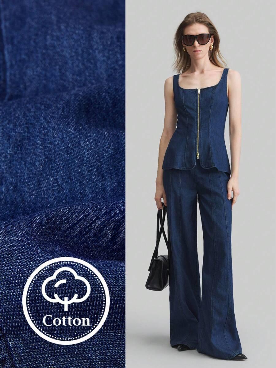 TOP DAMSKI JEANSOWY BEZ RĘKAWÓW MINIMALISTYCZNY 