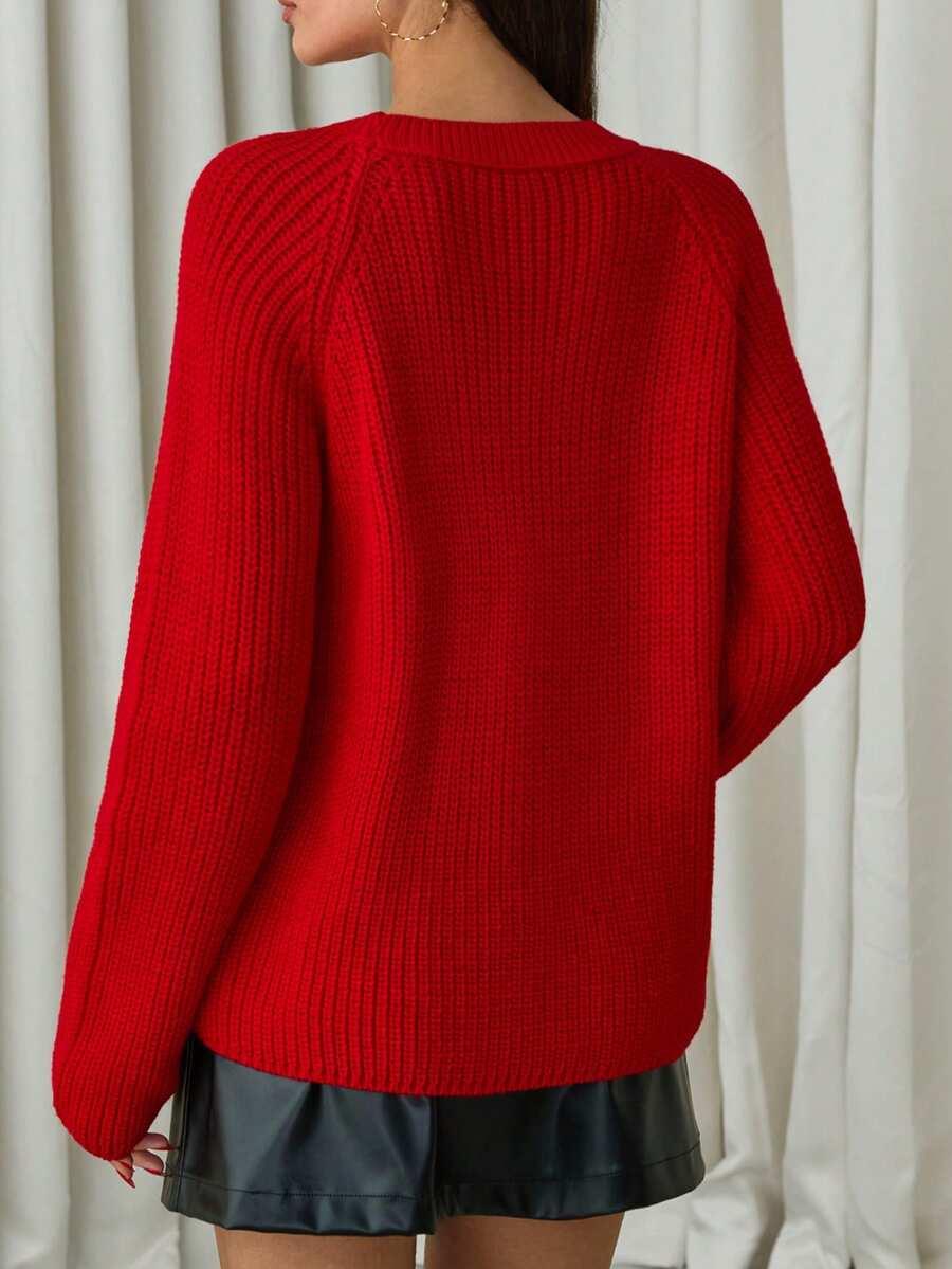 CZERWONY SWETER DZIANINA 