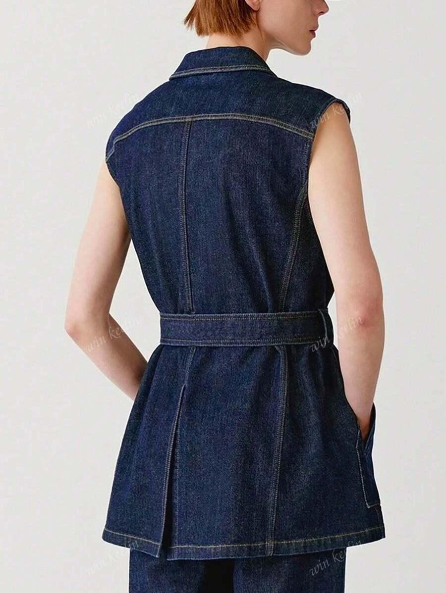 GRANATOWA KAMIZELKA JEANS