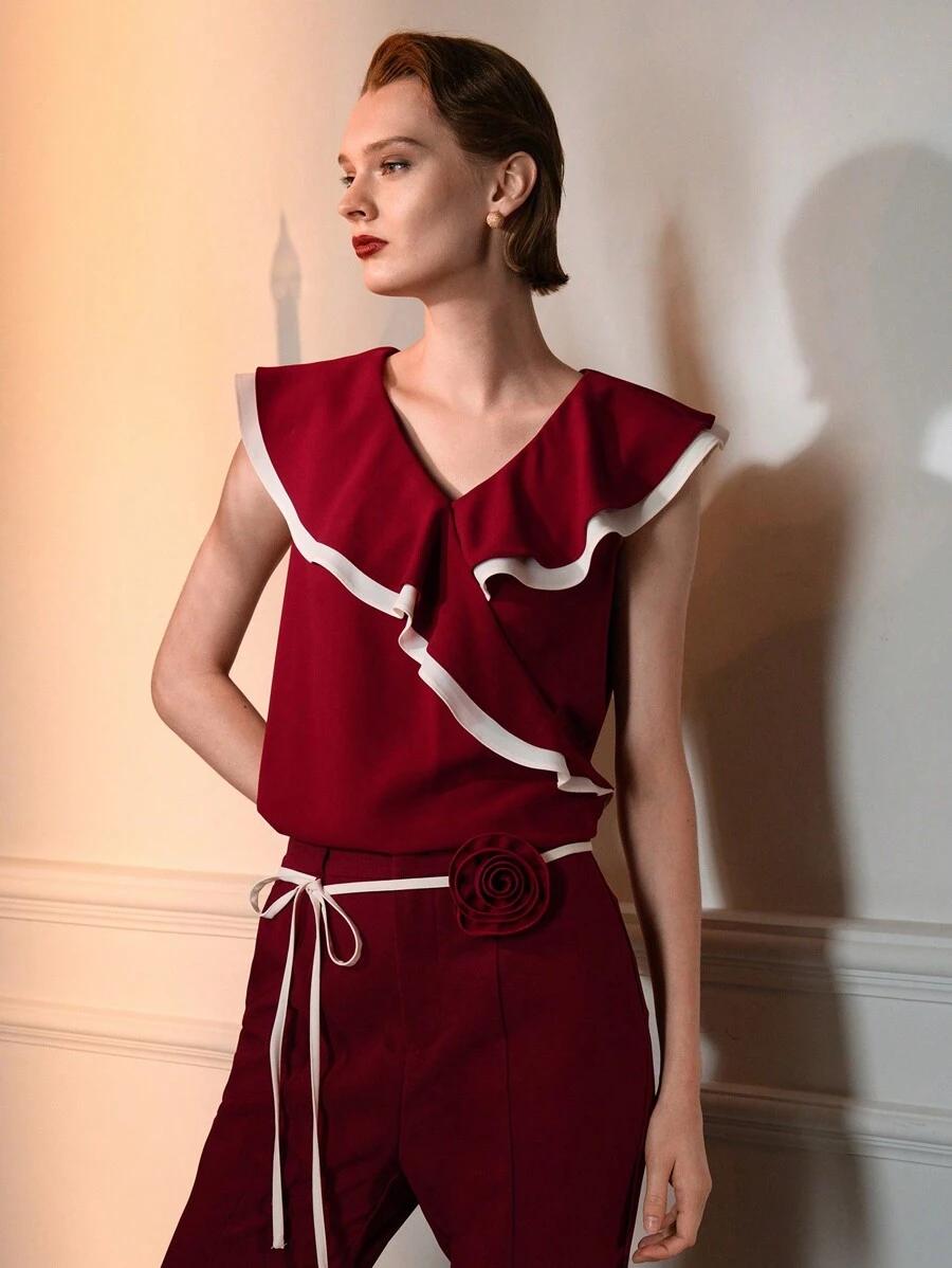 CZERWONA BLUZKA FALBANY
