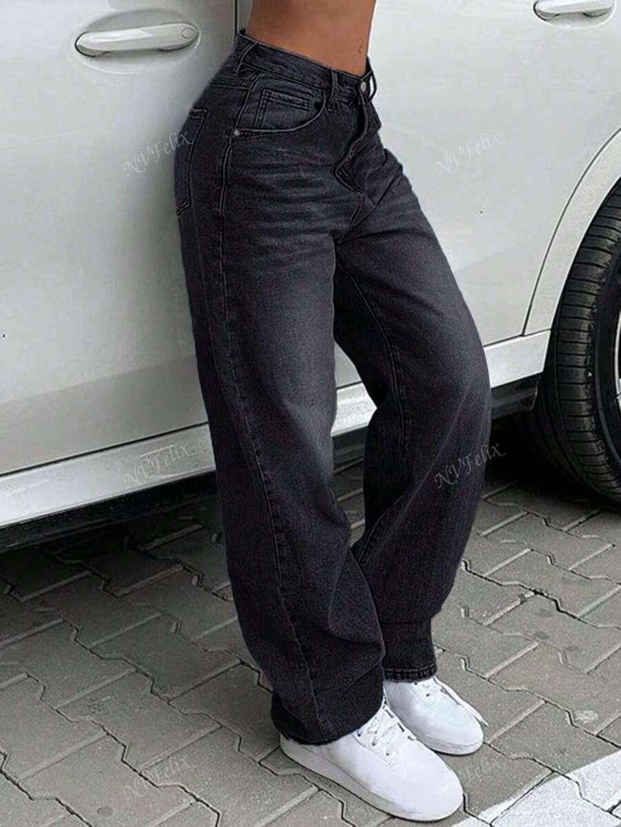 CZARNE JEANSY SZEROKIE NOGAWKI