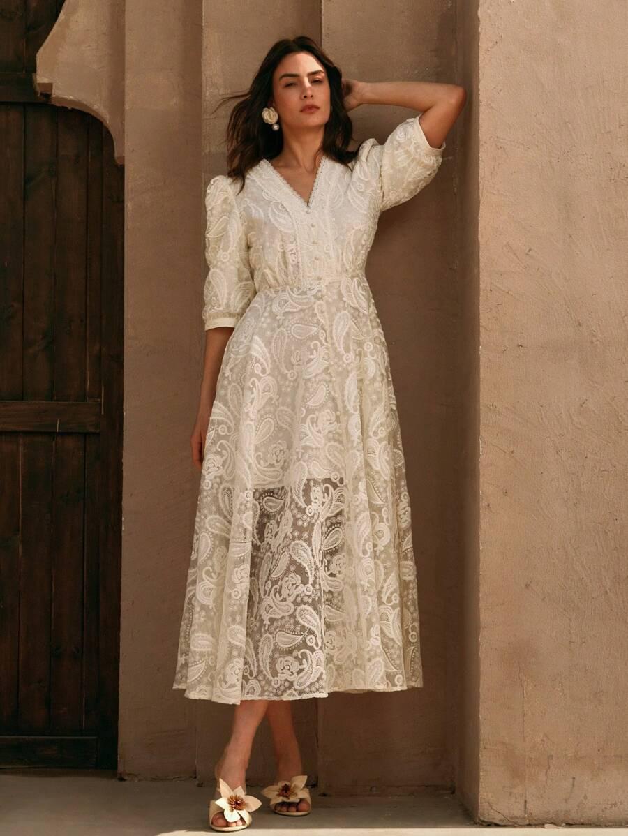 ELEGANCKA SUKIENKA MIDI KORONKOWA 