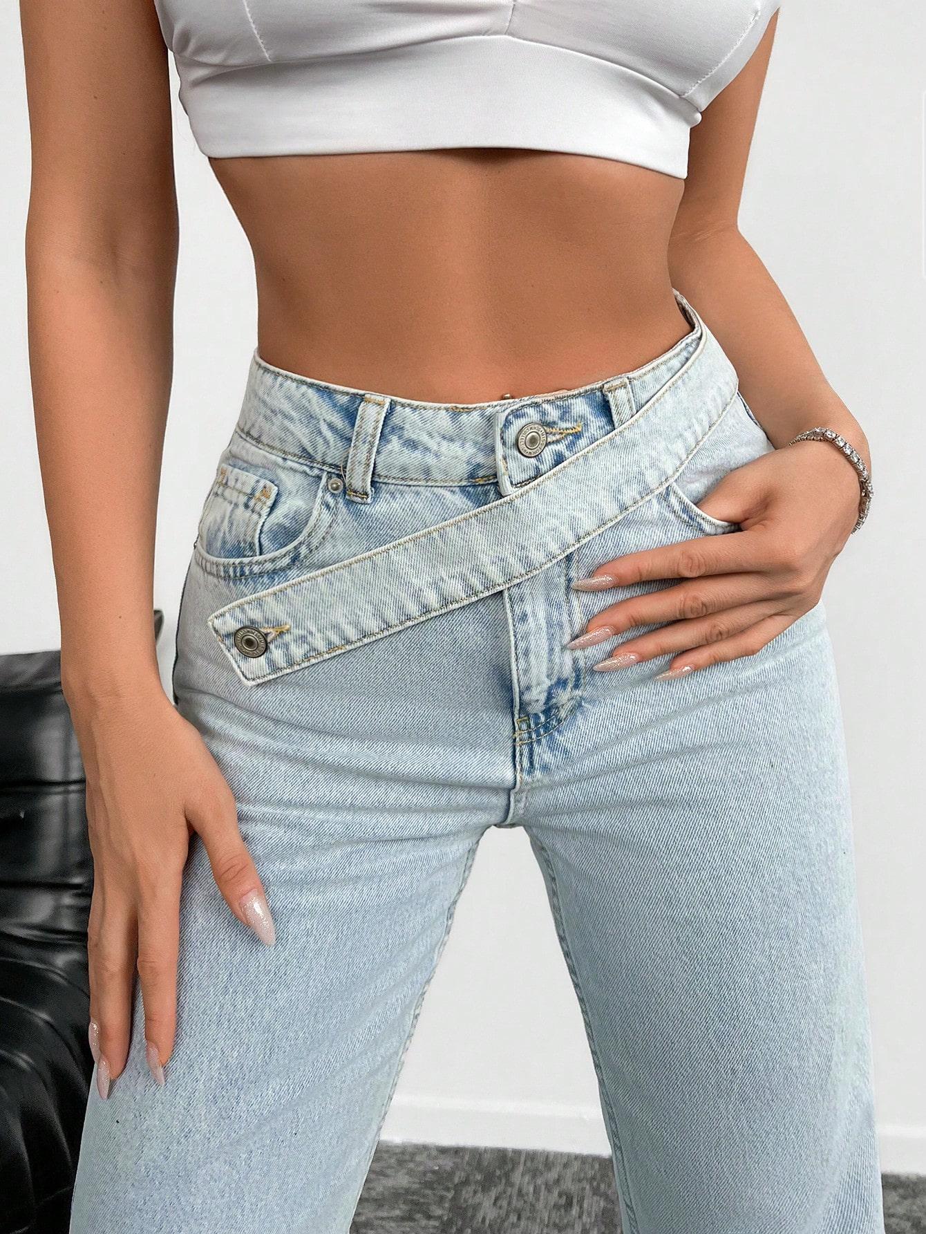 NIEBIESKIE PROSTE SPODNIE JEANSOWE WYSOKI STAN