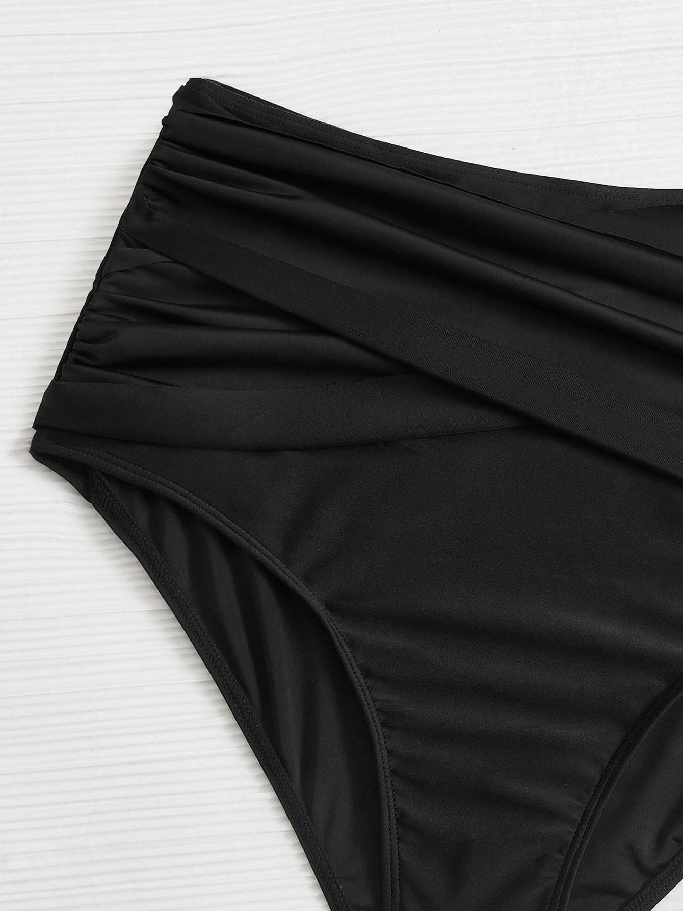 CZARNY DÓŁ OD BIKINI MARSZCZENIA WYSOKI STAN