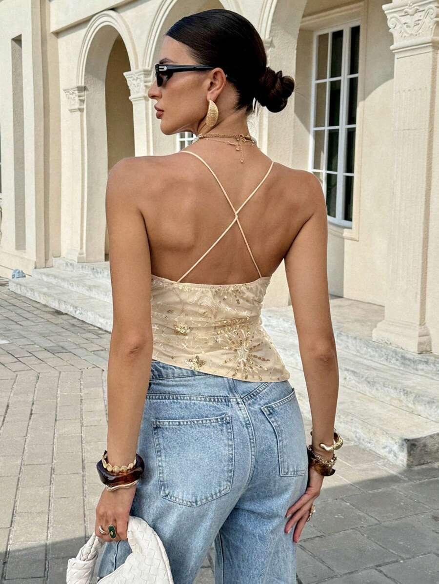 beżowy top cekiny