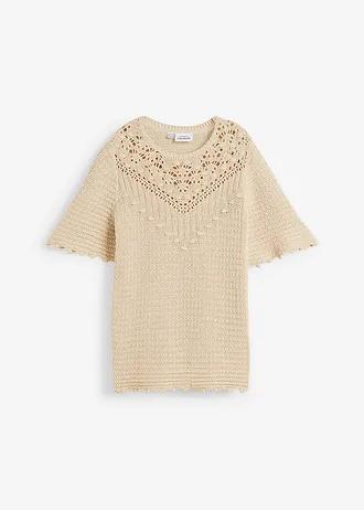 SWETER AŻUROWY Z DOMIESZKĄ LNU