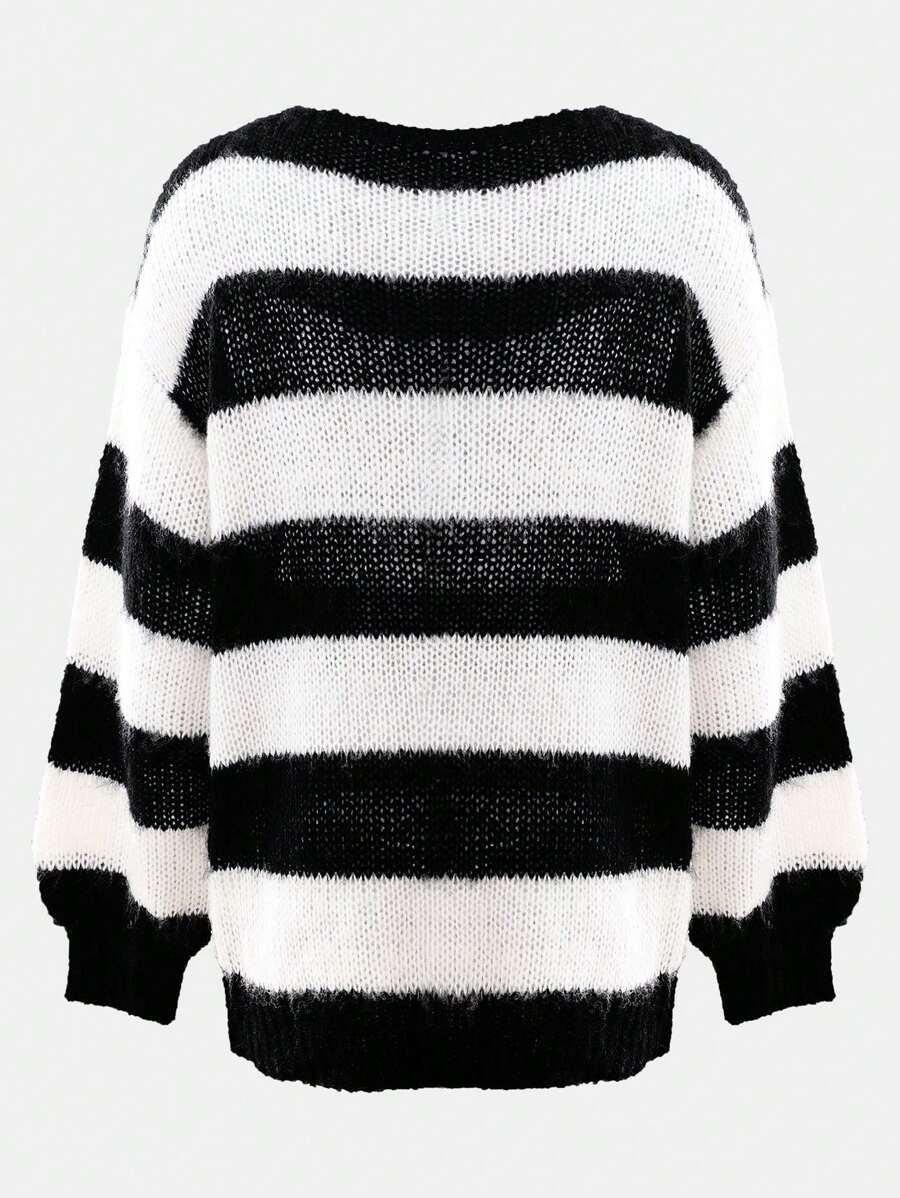 sweter paski fluffy kontrast