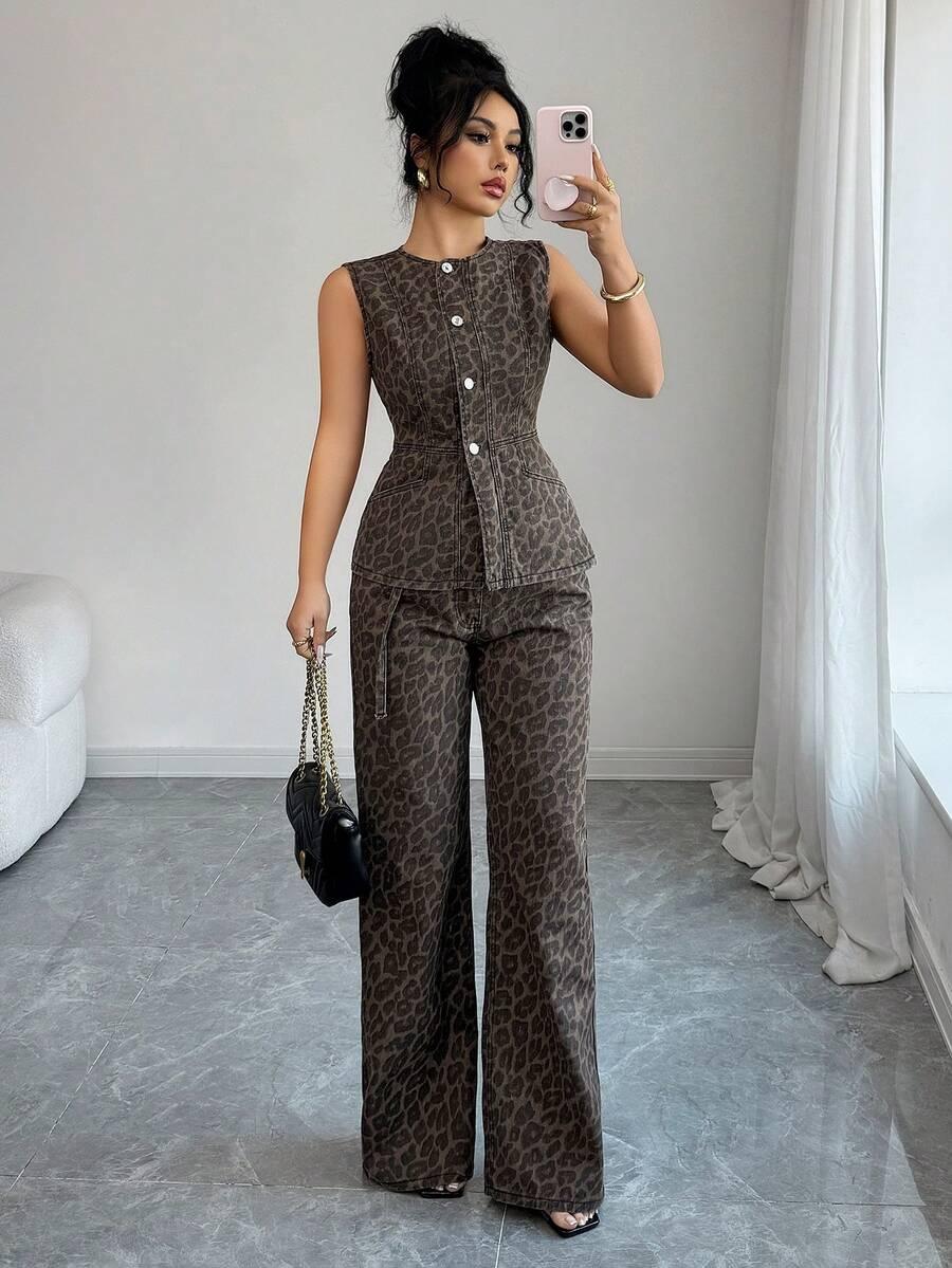 kamizelka jeans animal print