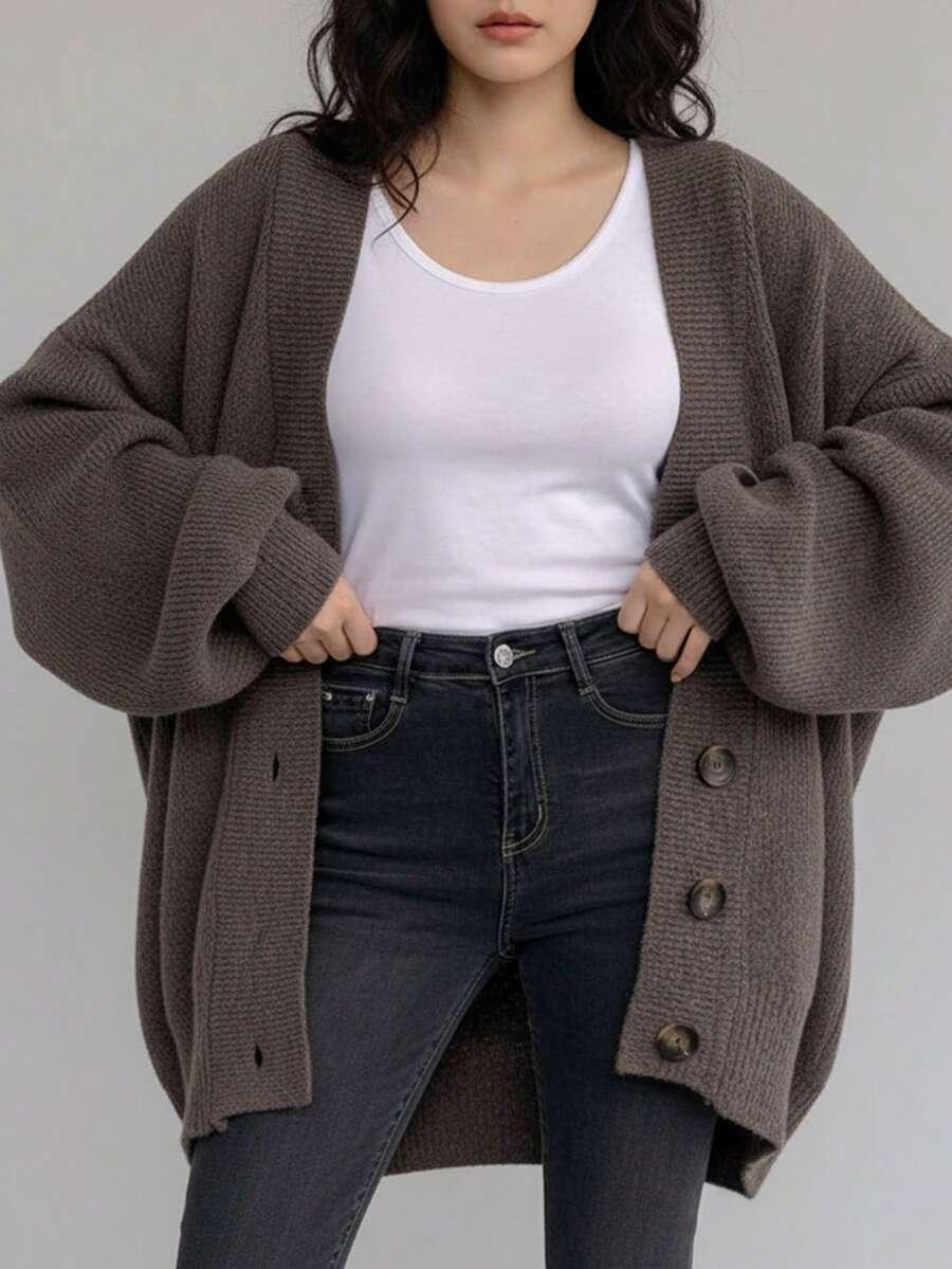 BRĄZOWY SWETER GUZIKI
