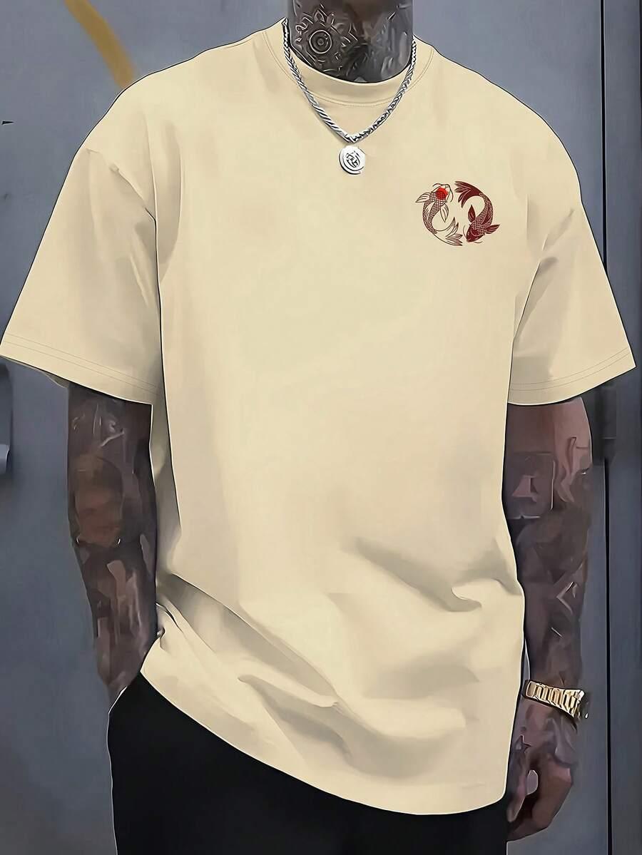 beżowy t-shirt nadruk