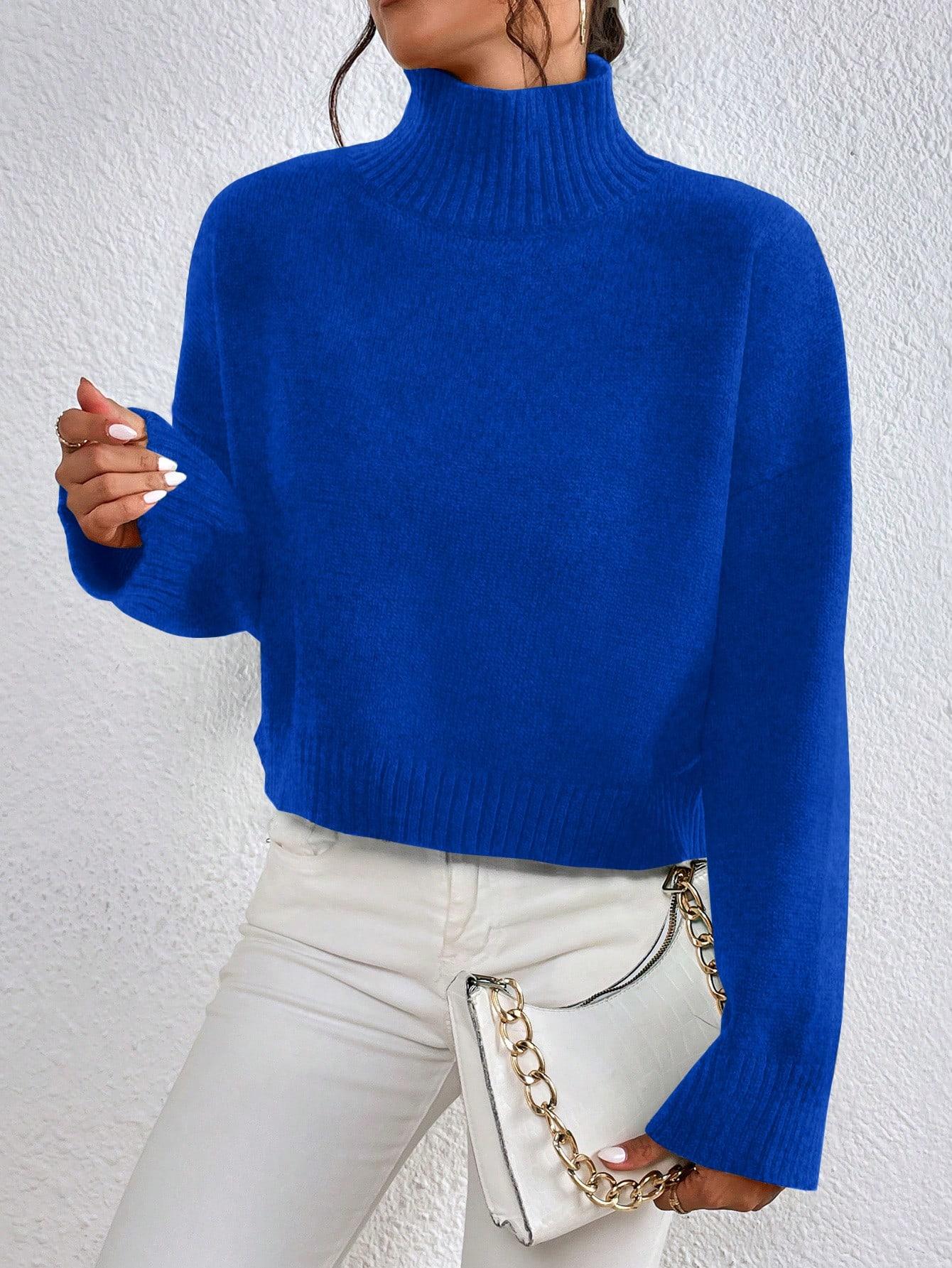 NIEBIESKI DZIANINOWY SWETER