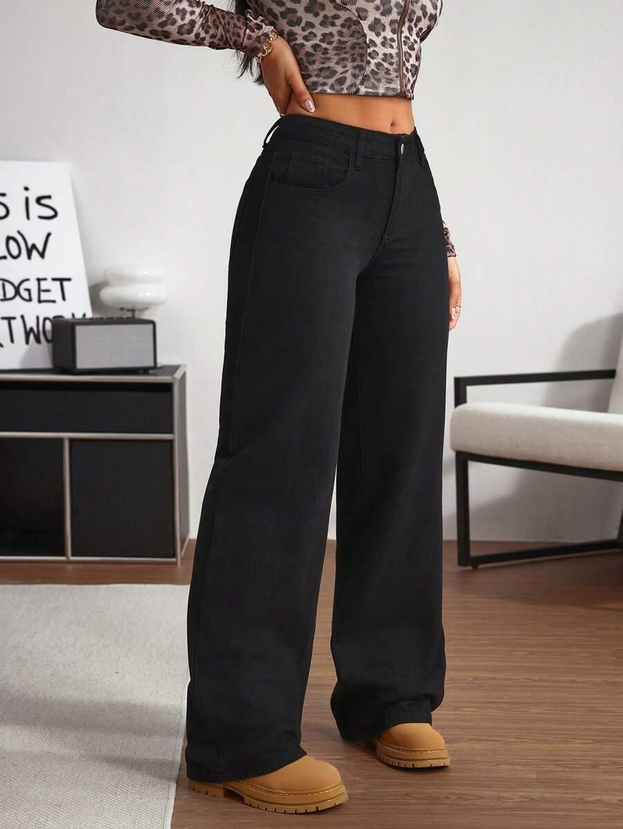 CZARNE SPODNIE JEANS PROSTE NOGAWKI