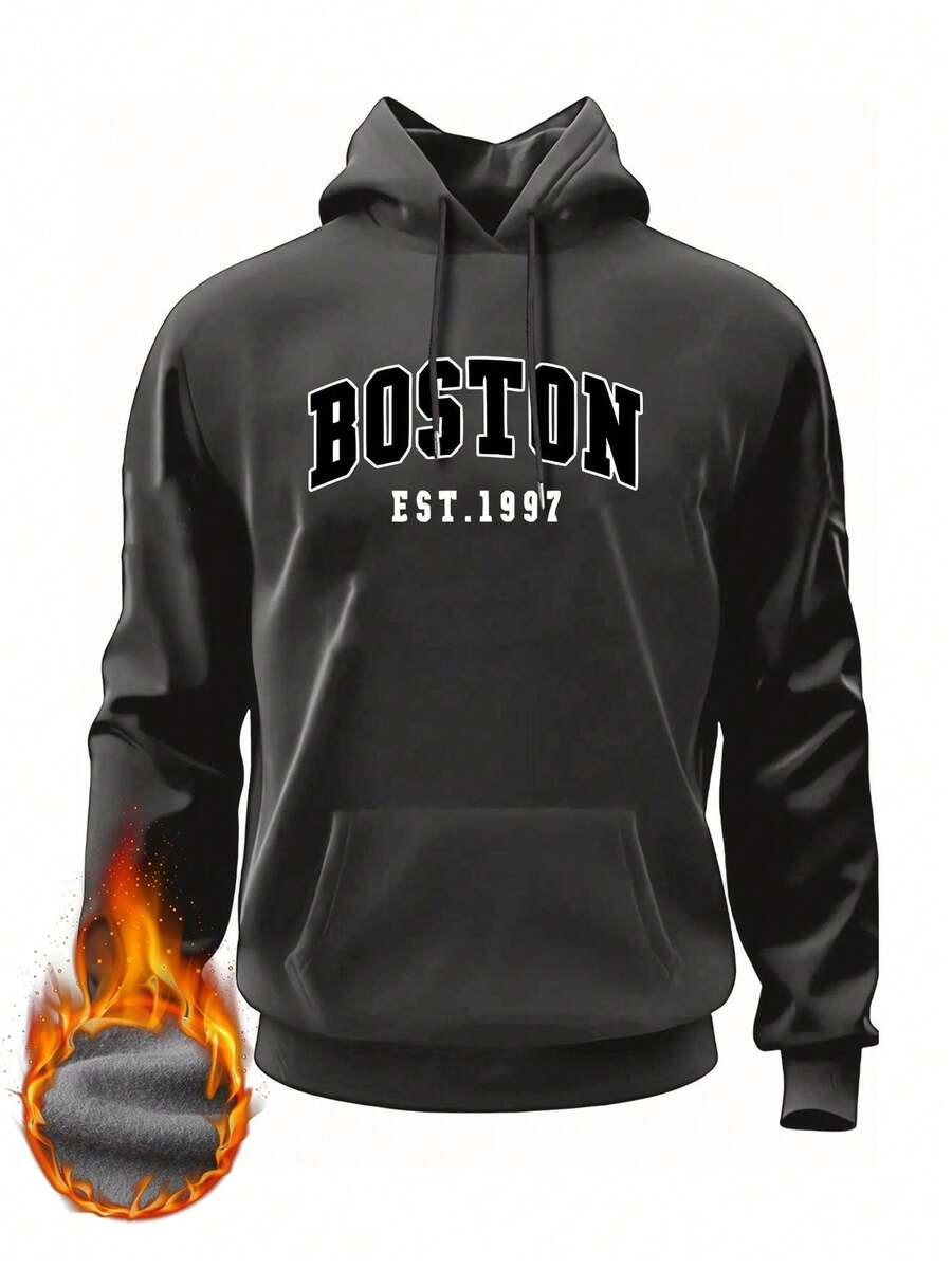 SZARA BLUZA KAPTUR nadruk boston