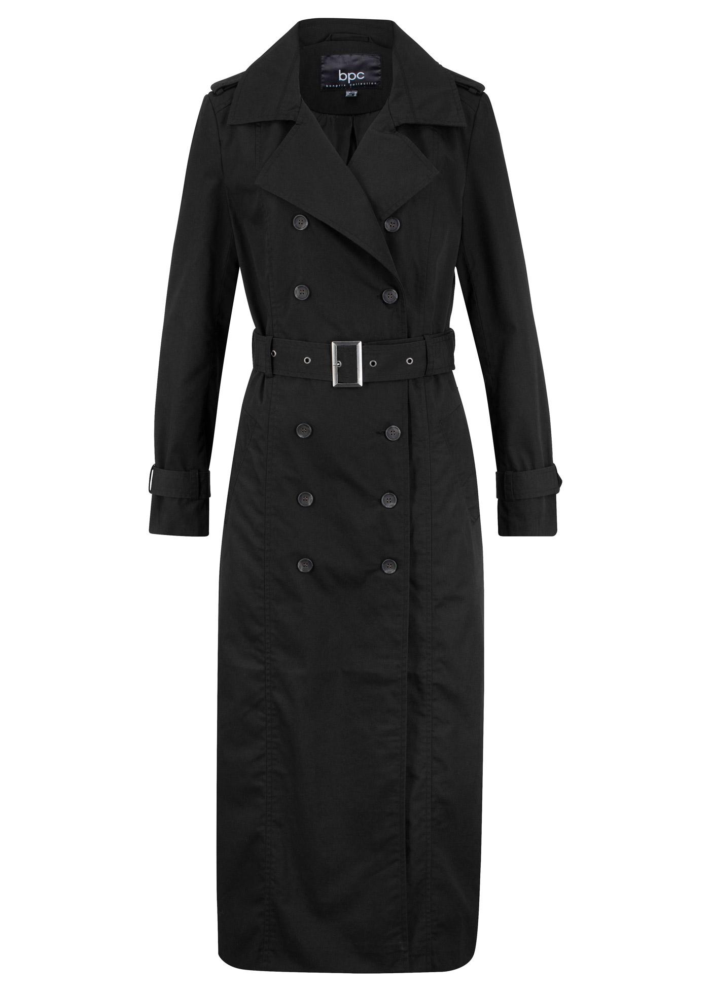 CZARNY DŁUGI DWURZĘDOWY TRENCZ
