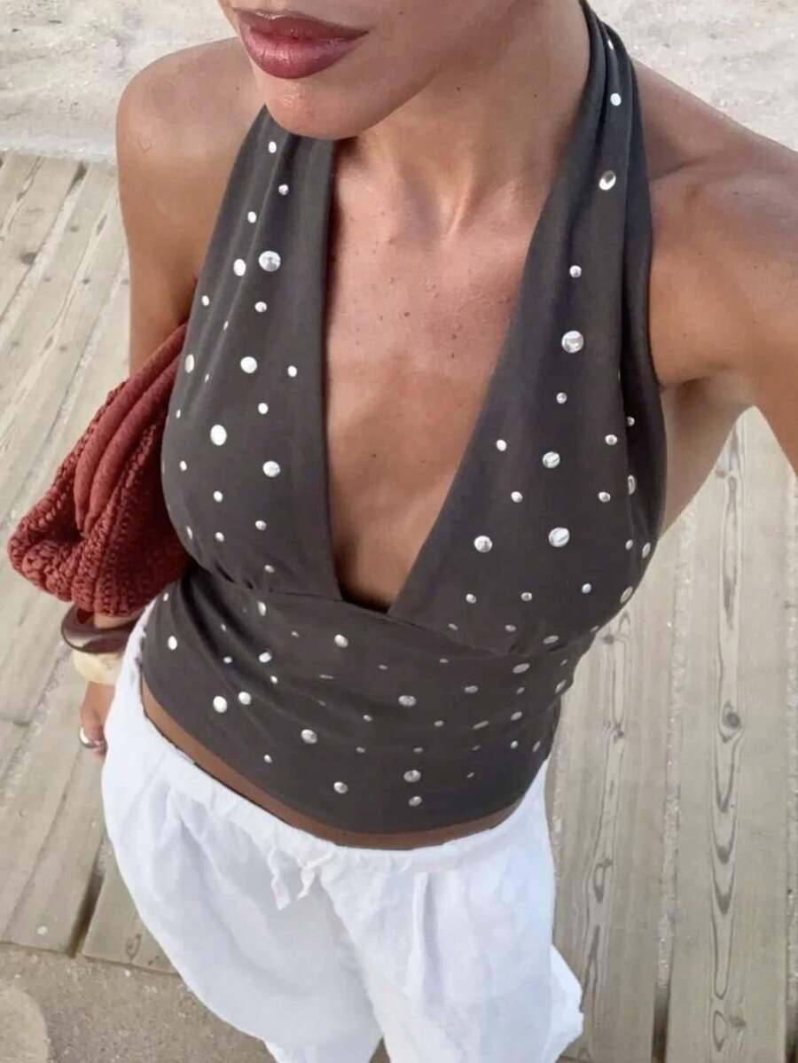SZARY TOP ZDOBIENIE