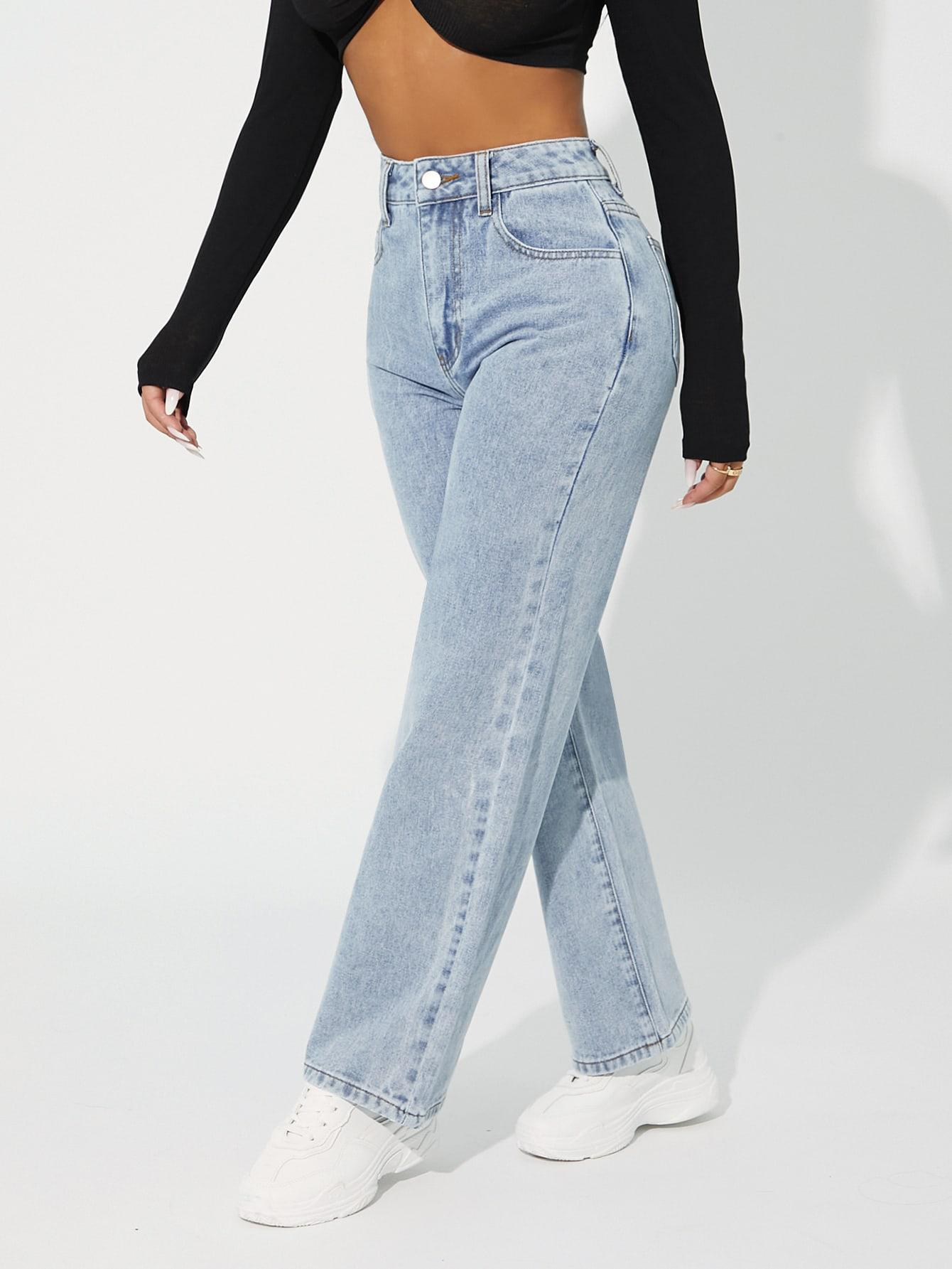 NIEBIESKIE SPODNIE JEANS PROSTA NOGAWKA WYSOKI STAN