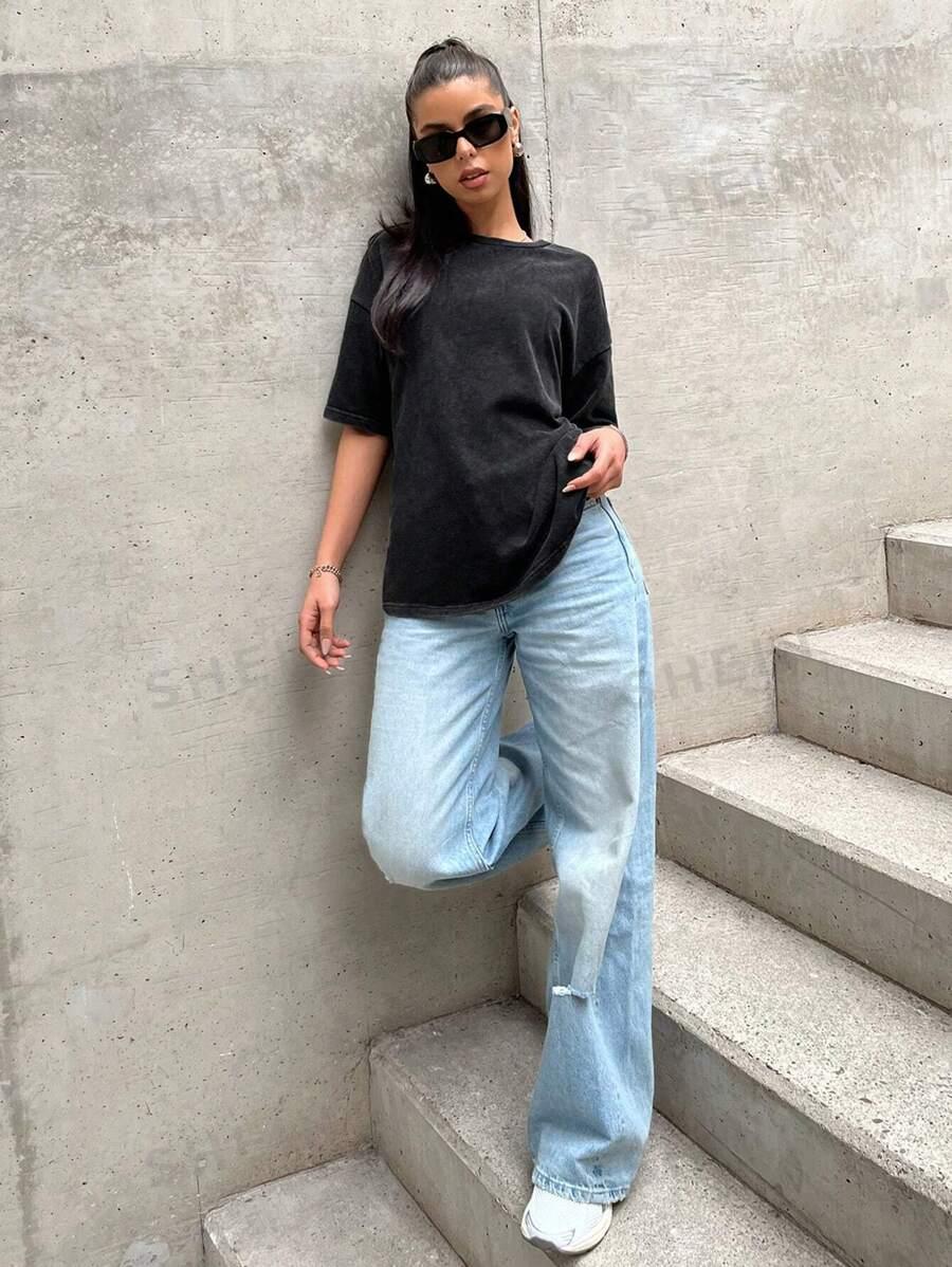 czarny t-shirt washed