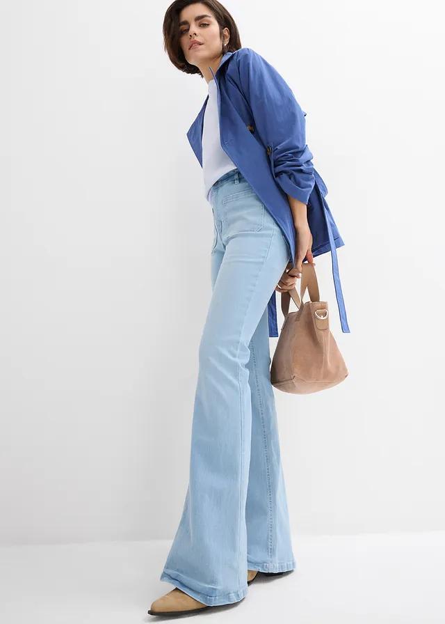 NIEBIESKIE SPODNIE JEANS DZWONY KIESZENIE 