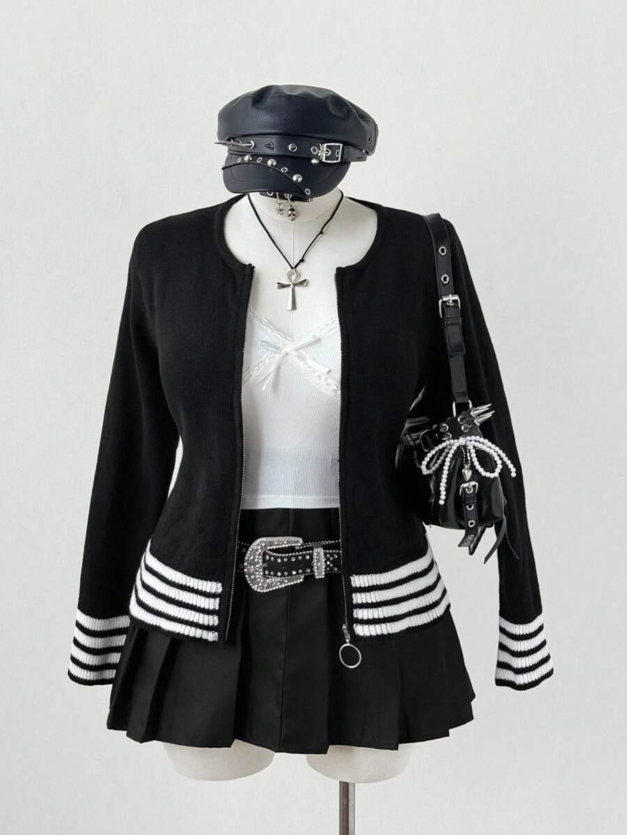 SWETER ROZPINANY Z WZOREM W PASKI