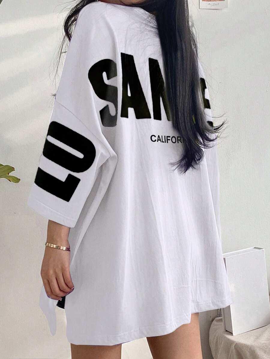 BIAŁY T-SHIRT OVERSIZE PRINT
