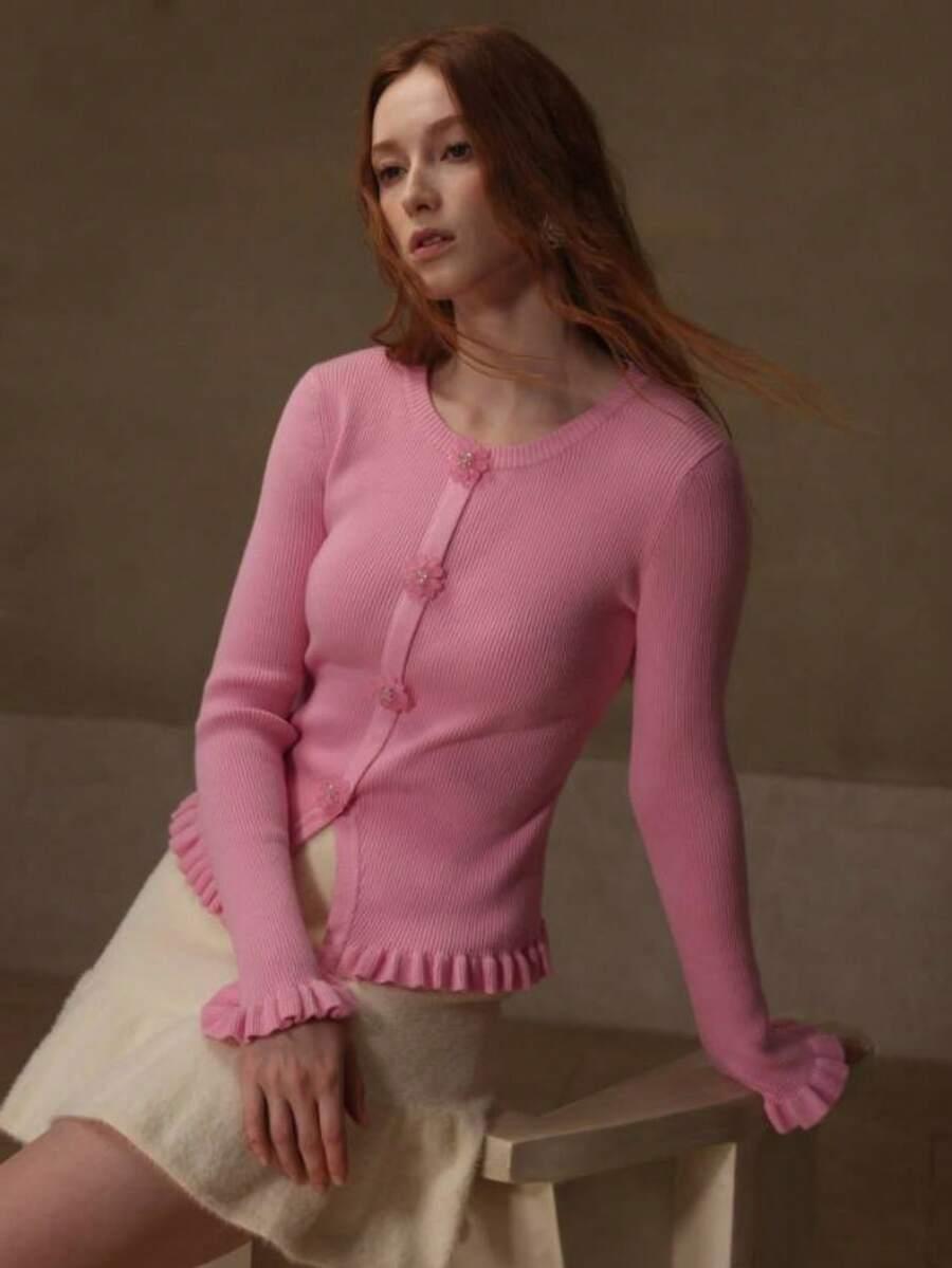 RÓŻOWY SWETER GUZIKI