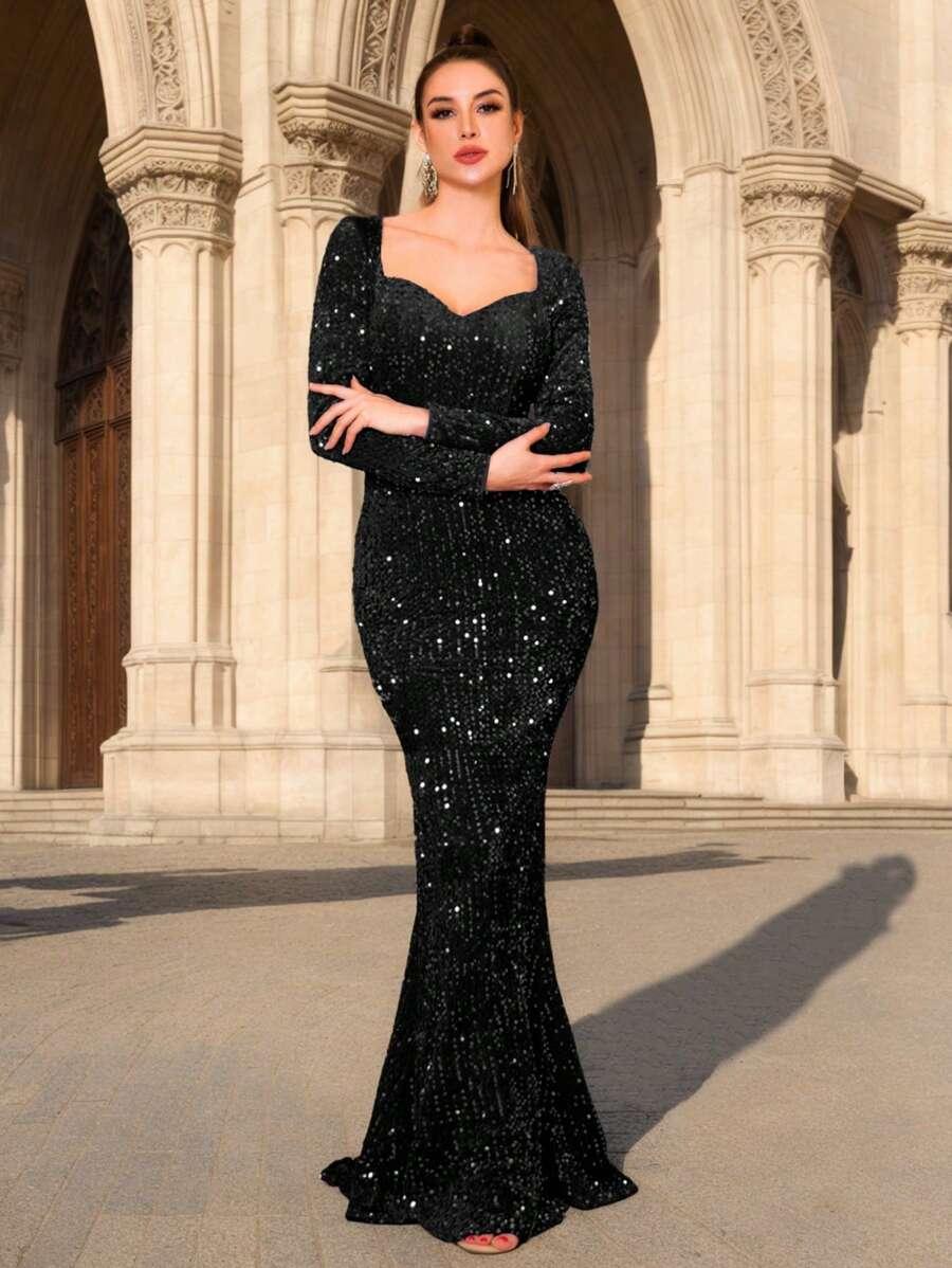 CZARNA MAXI SUKIENKA CEKINY