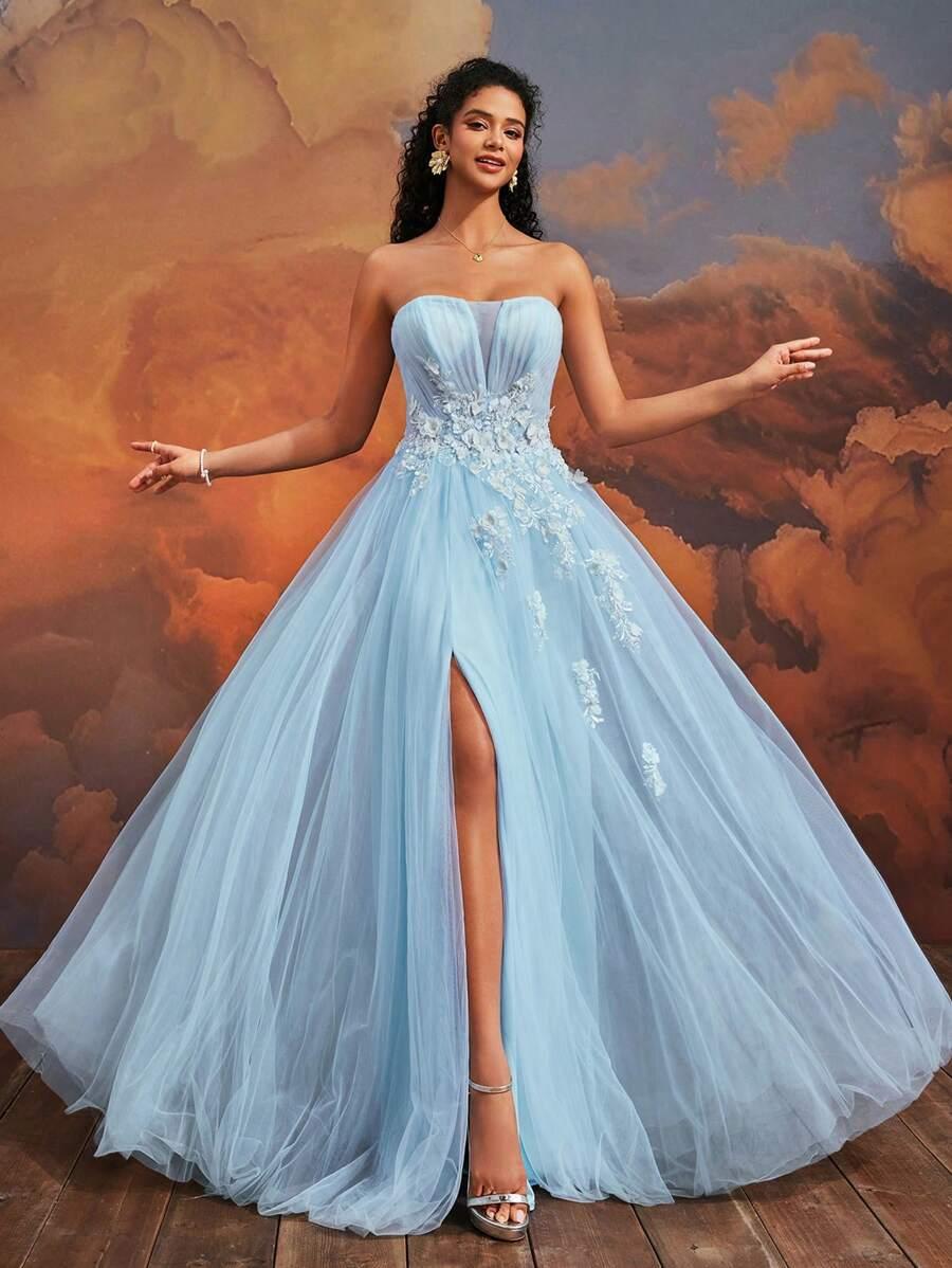 niebieska maxi sukienka tiul