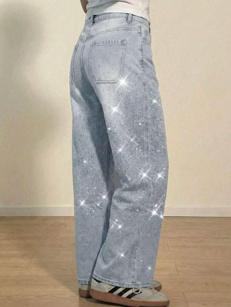 spodnie jeans zdobienie połysk