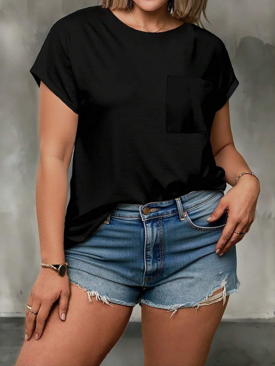 czarny t-shirt okrągły dekolt