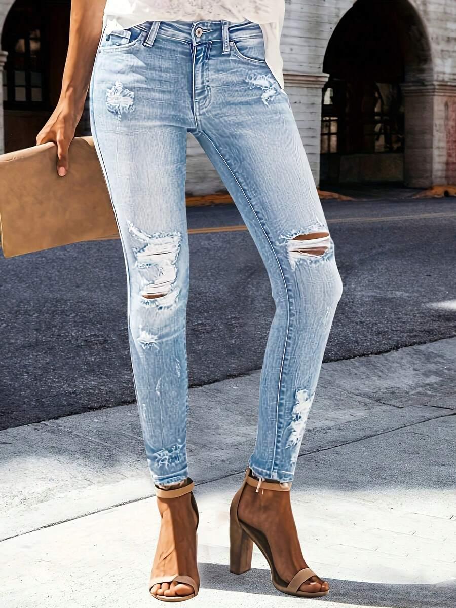 niebieskie spodnie skinny ripped jeans