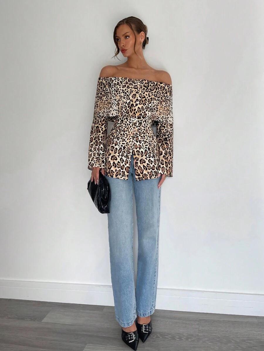 bluzka off shoulder animal print