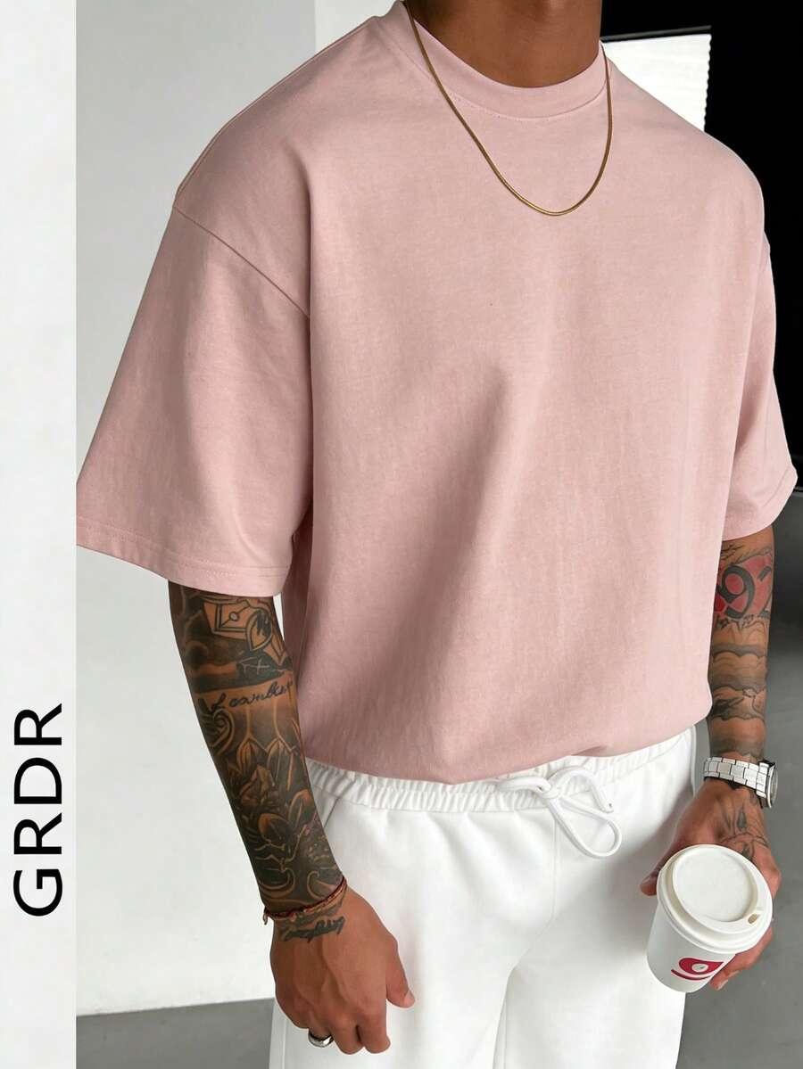 różowy t-shirt okrągły dekolt