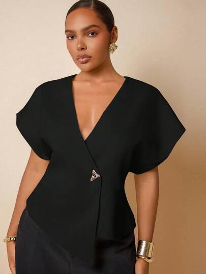 czarny top v-neck